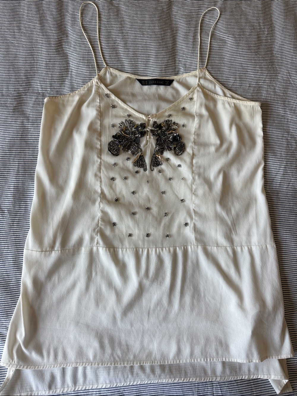Zara Cream Beaded Spaghetti-Strap Cami